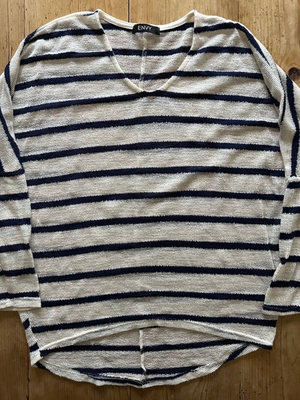 Envy Open Knit Stripe V Neck Sweater Size M